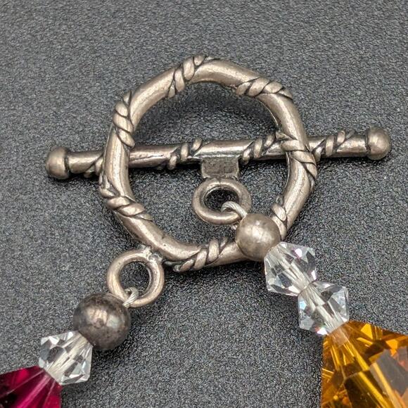 SJC Sterling 925 Breast Cancer Awareness Ribbon Crystal Bracelet Rainbow Toggle - Picture 3 of 9